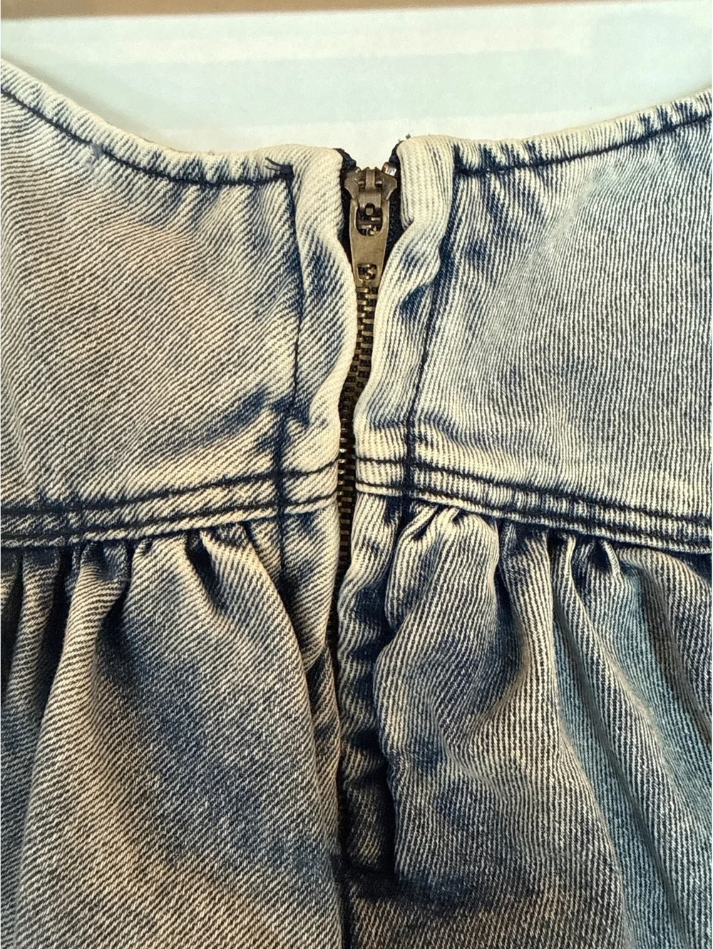 Denim Ruffle Mini Skirt with Back Zipper
